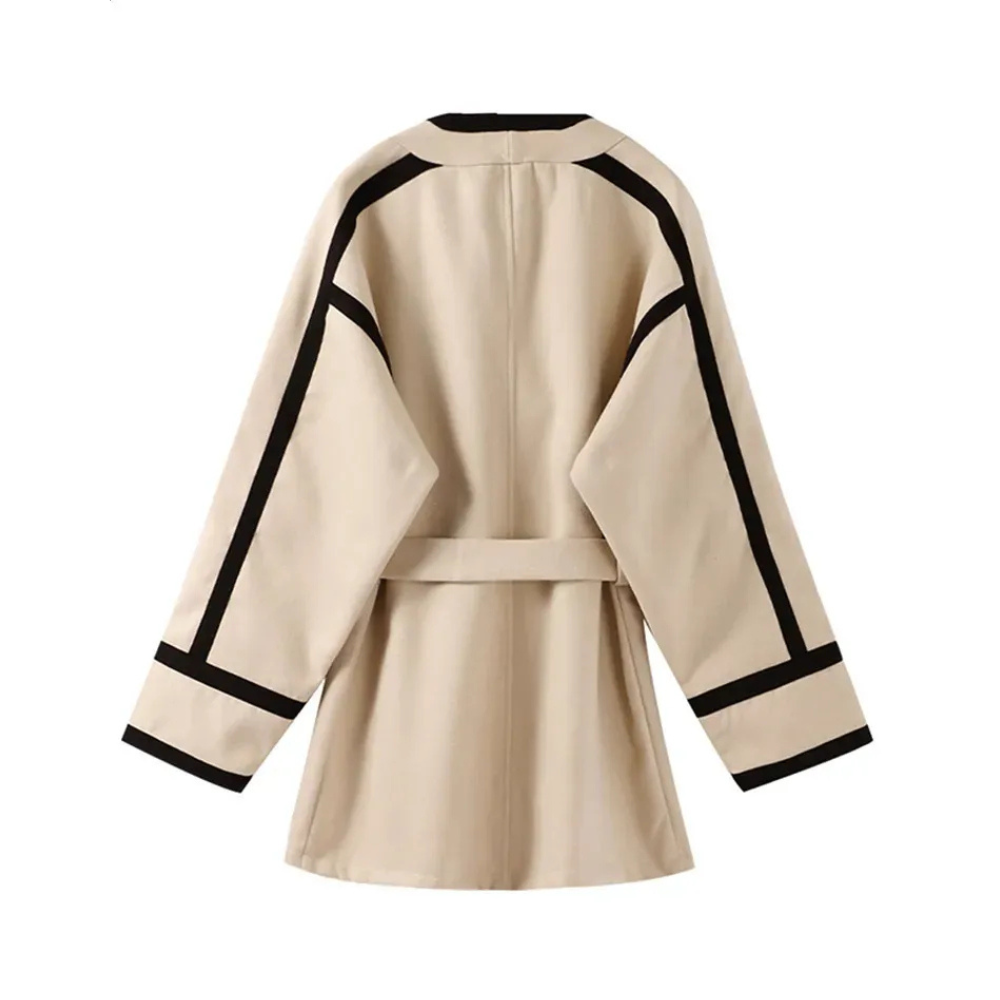 Jasmine Contrast-Trim Belted Wool Coat