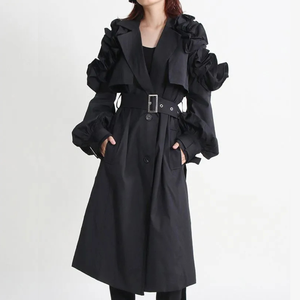 Corinne Ruffle Belted Coat