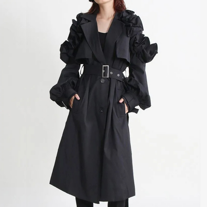 Corinne Ruffle Belted Coat