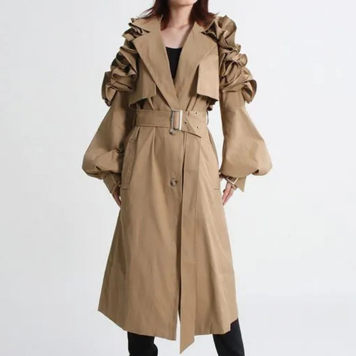 Corinne Ruffle Belted Coat