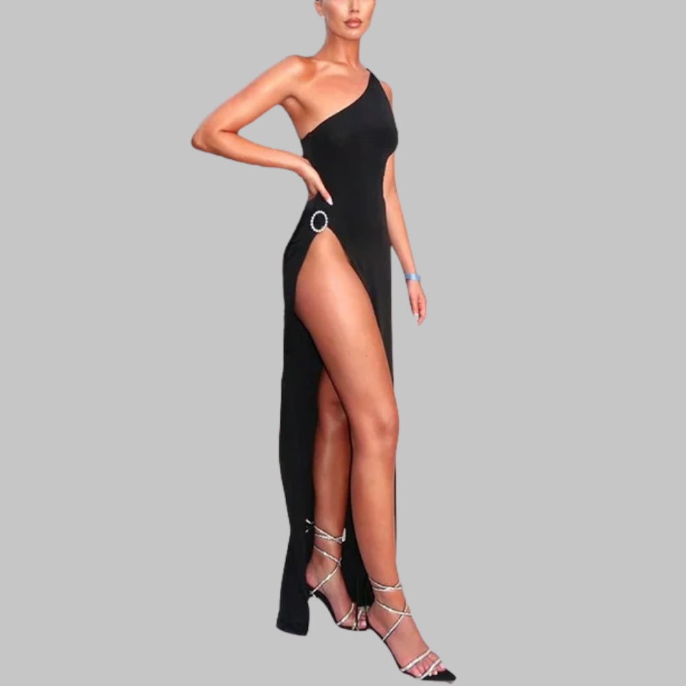 Dawn One Shoulder Pearl Slit Dress