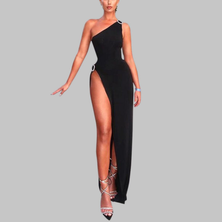 Dawn One Shoulder Pearl Slit Dress