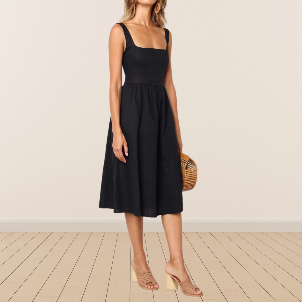 Drea Square Neck Ruched Midi Dress