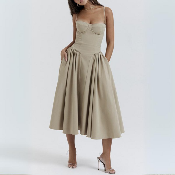 Emma Vintage Solid Cami Midi Dress