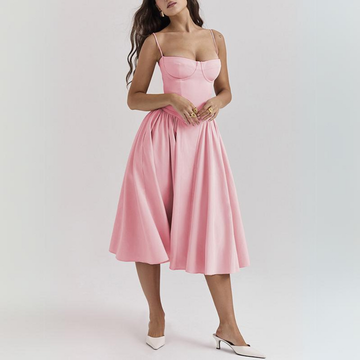 Emma Vintage Solid Cami Midi Dress