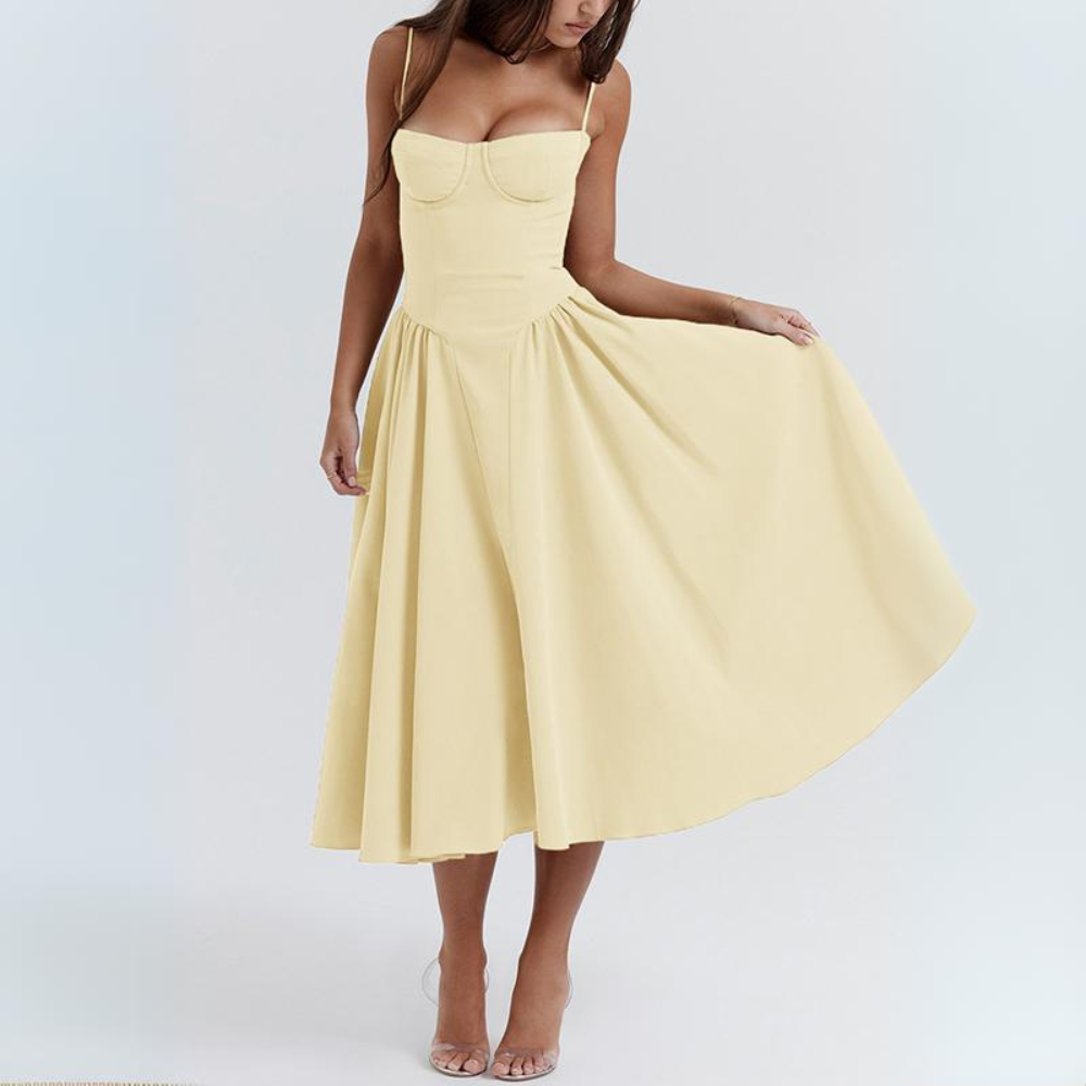 Emma Vintage Solid Cami Midi Dress