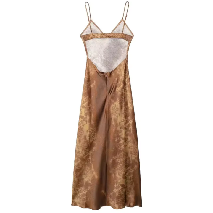 Hannah Printed Brown Satin Dress