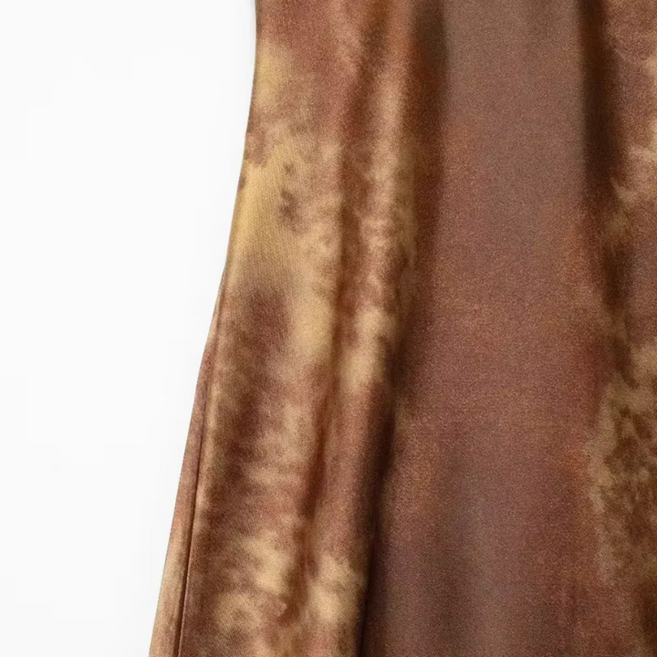 Hannah Printed Brown Satin Dress