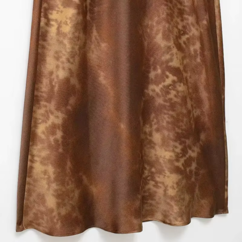 Hannah Printed Brown Satin Dress