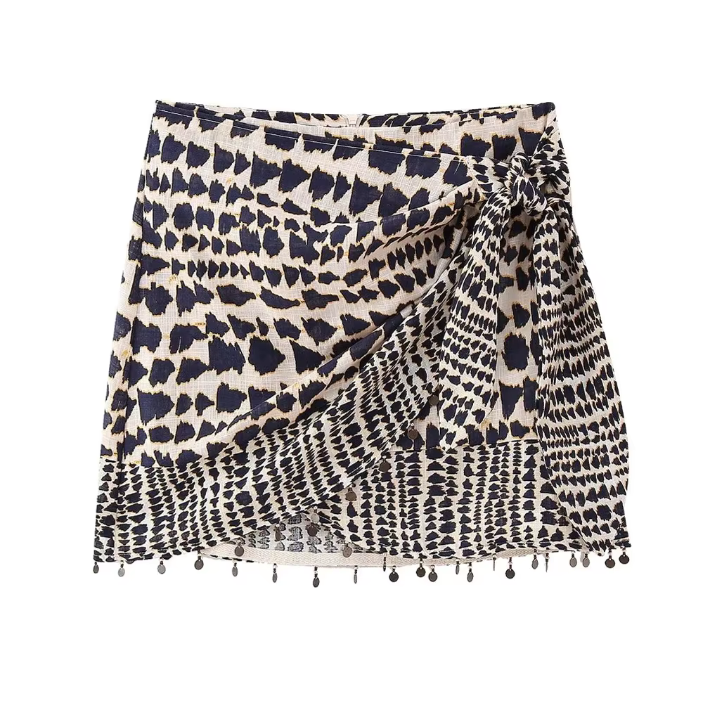 Natalia Beaded Wrap Mini Skirt