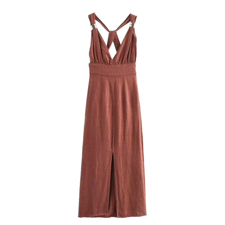 Reiss Deep V-Neck Linen Dress