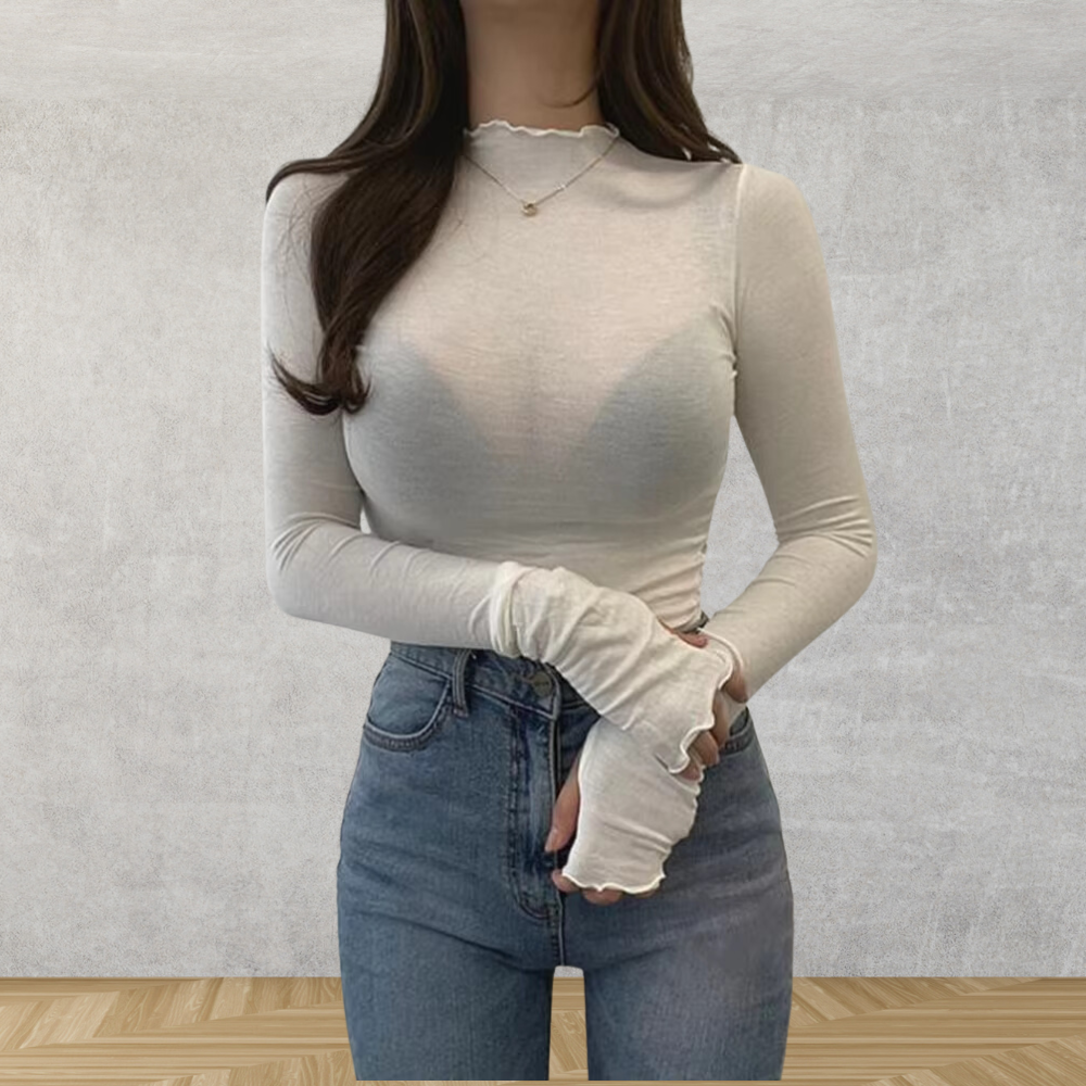 Sabrina See-Through Ruffled Turtleneck