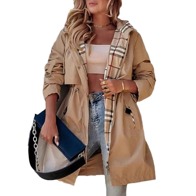 Women's Checked Drawstring Transitional Jacket - view 3 - Artisio