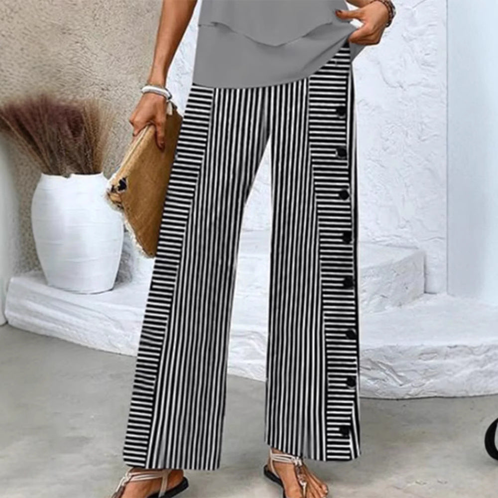 Women's Striped Wide Leg Palazzo Pants - view 4 - Artisio