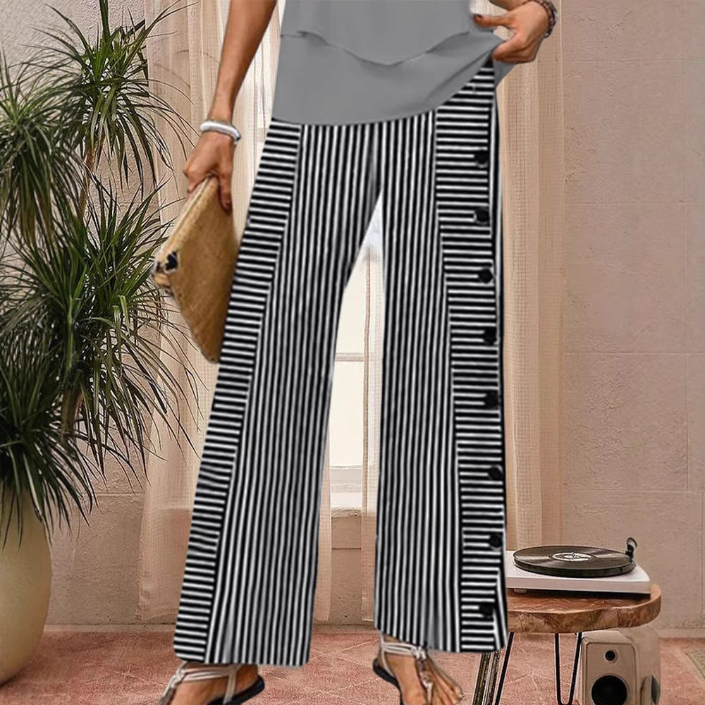 Women's Striped Wide Leg Palazzo Pants - view 5 - Artisio