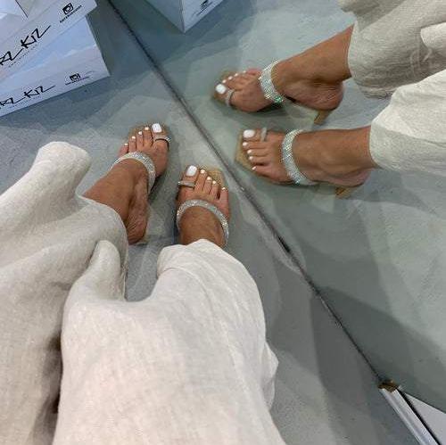 Low Heel Silver Strap Sandals