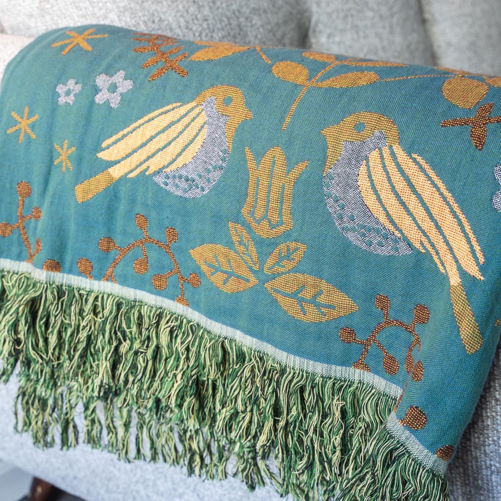 Reversible Scandinavian Bird Throw Blanket Artisio